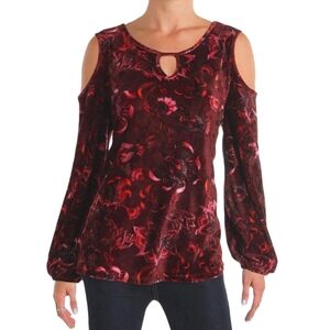NWOT Vintage America Molly Velvet Floral Printed Cold Shoulder Tawny Port Sz. 1X